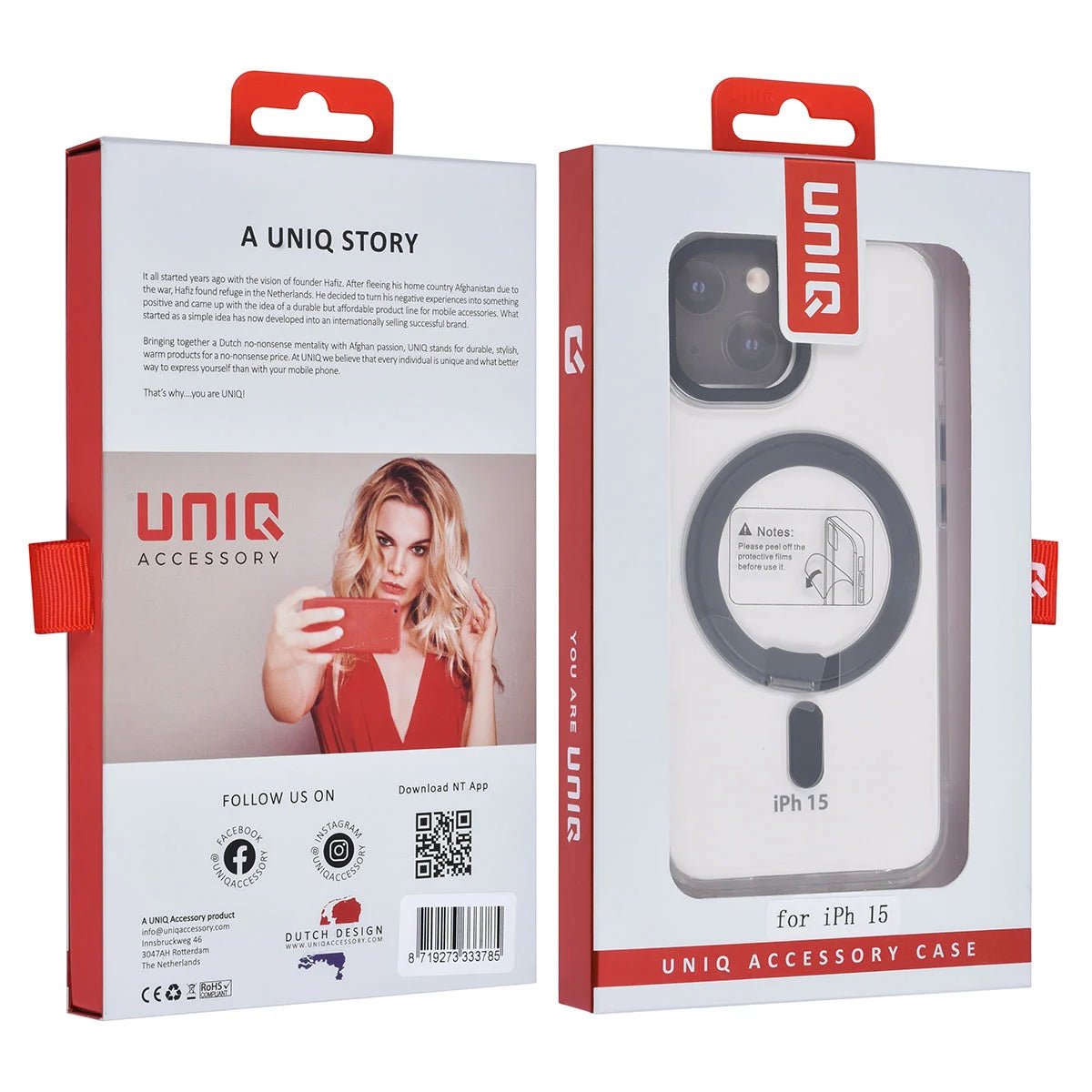 Tuniq iPhone 15 - Σκληρή MagSafe Θήκη με Περιστρεφόμενο Δαχτυλίδι Συγκράτησης - Διάφανη / Μαύρη