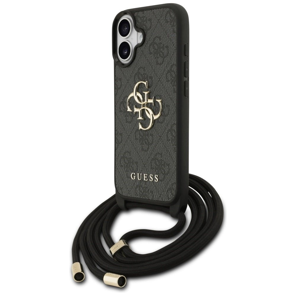 Guess iPhone 17 - 4G Big Logo Cord Stap Crossbody - Θήκη με Επένδυση Συνθετικού Δέρματος και Λουράκι - Black - GUHCP17SP4GMGCRK