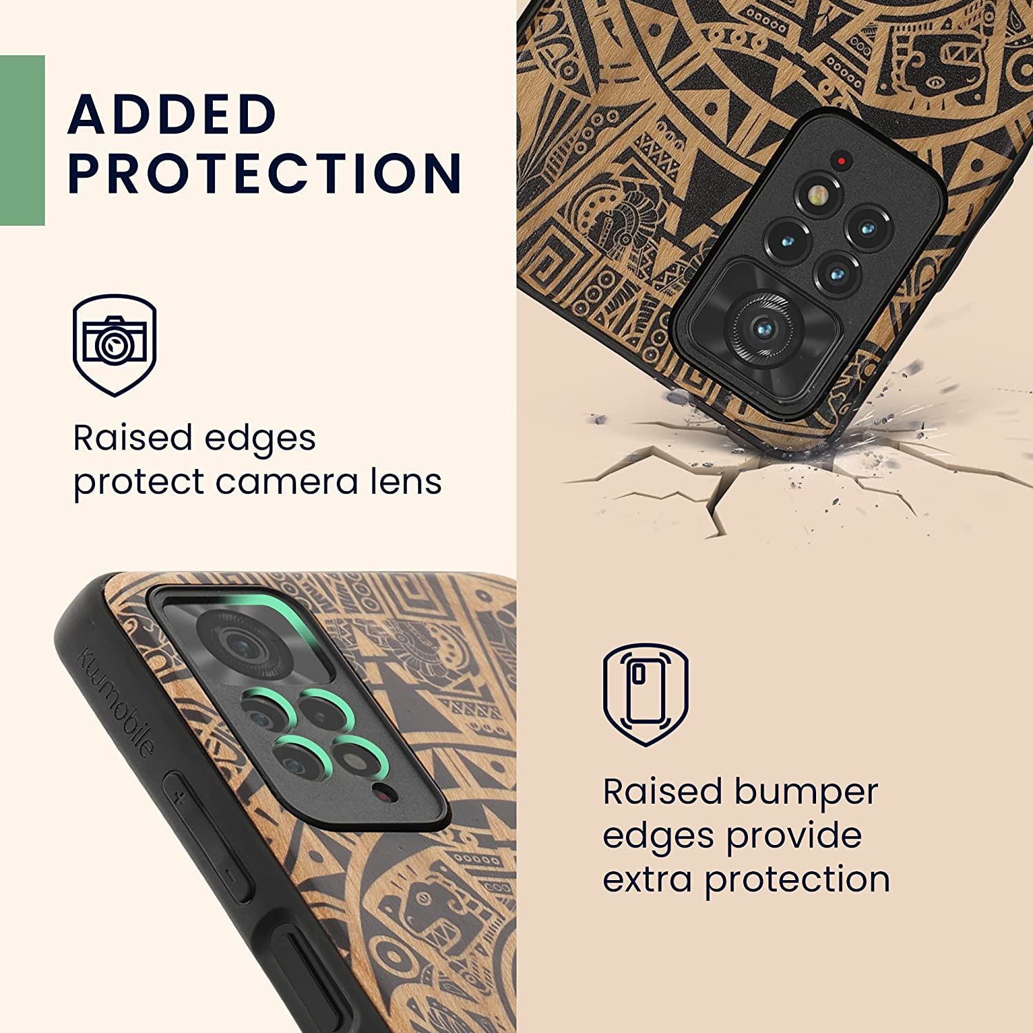 KW Xiaomi Redmi Note 11 Pro / Note 11 Pro 5G Θήκη από Φυσικό Ξύλο - Design Mayan Calendar - Light Brown / Black - 57381.03