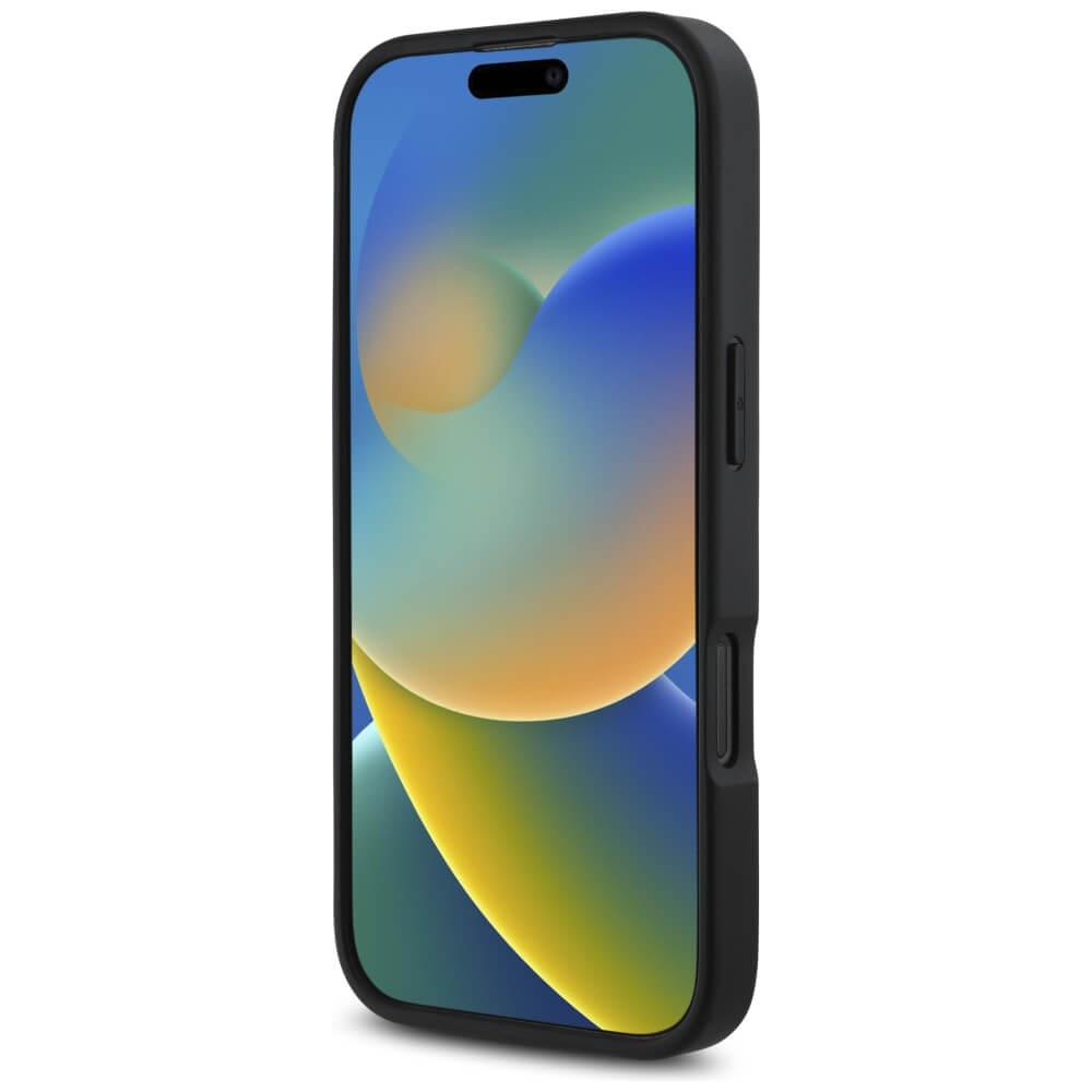 Karl Lagerfeld iPhone 16 Pro - HC Grained PU Cardslot Metal Signature - Σκληρή Θήκη με Επένδυση Συνθετικού Δέρματος και Υποδοχή για Κάρτες - Black - KLHCP16LPGPVKSK