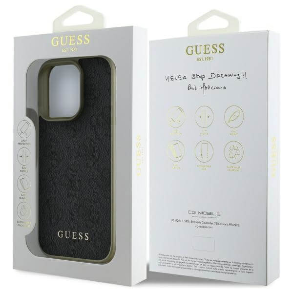 Guess iPhone 16 Pro - 4G Charms Collection - Θήκη με Επένδυση Συνθετικού Δέρματος - Black - GUHCP16LGF4GGR