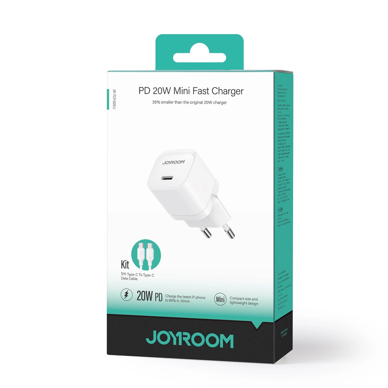 Joyroom PD 20W Οικιακός Φορτιστής Γρήγορης Φόρτισης με Θύρα Type - C και Καλώδιο Type - C to Type - C - White - JR - TCF02