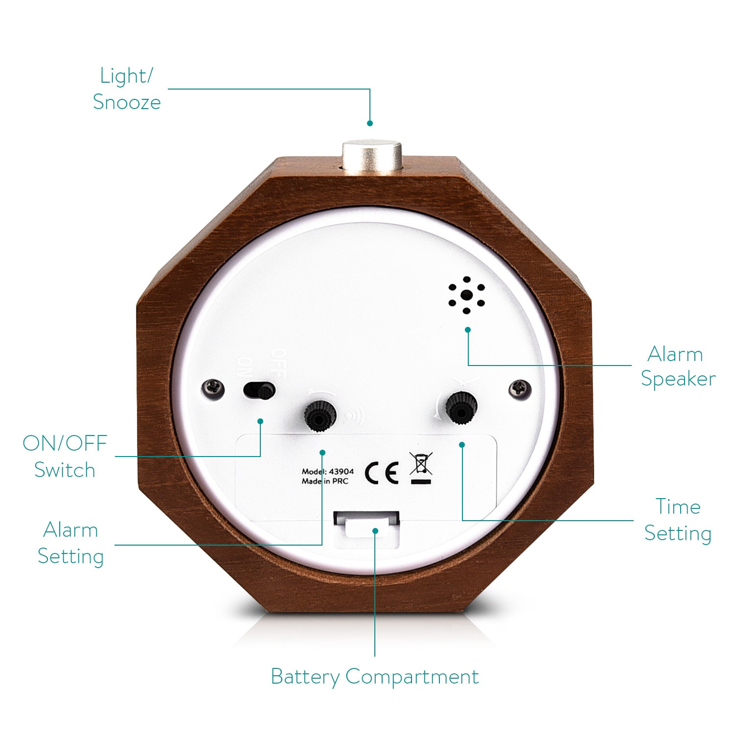 Navaris Analogue Wood Alarm Clock Design Honeycomb - Αναλογικό Επιτραπέζιο Ρολόι και Ξυπνητήρι - Dark Brown - 43904