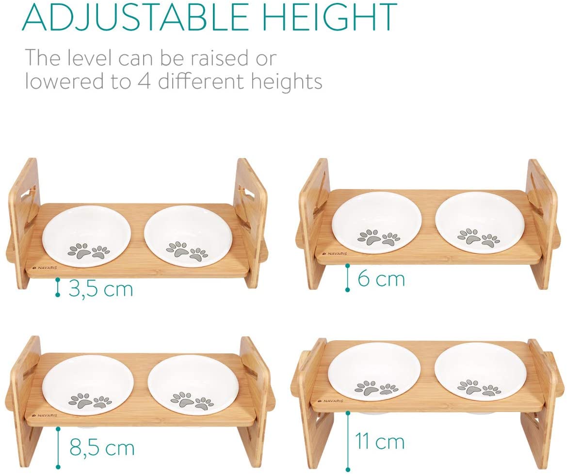 Navaris 2 Μπολ Φαγητού με Ρυθμιζόμενη Ξύλινη Βάση για Κατοικίδια - Brown - 51308.02