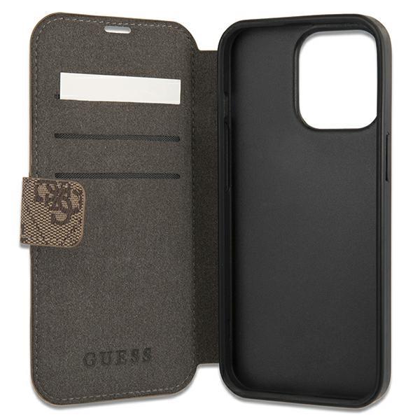 Guess iPhone 13 Pro Wallet Case Big Metal Logo Θήκη Πορτοφόλι με Επένδυση Συνθετικού Δέρματος - Brown - GUBKP13L4GMGBR