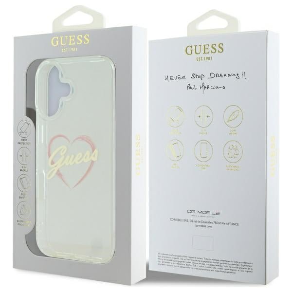 Guess iPhone 16 Plus - IML Heart - Σκληρή Θήκη με Πλαίσιο Σιλικόνης - Διάφανη - GUHCP16MHCHGSPT