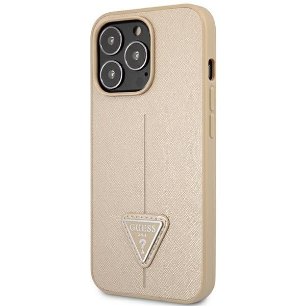 Guess iPhone 14 Pro Saffiano Σκληρή Θήκη με Πλαίσιο Σιλικόνης - Beige - GUHCP14LPSATLE