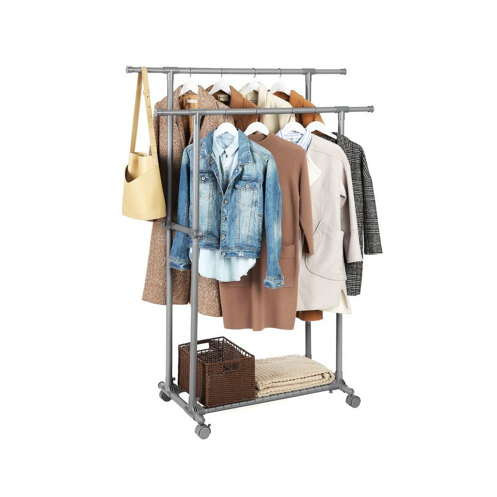 Songmics Επιδαπέδια Επεκτεινόμενη Μεταλλική Κρεμάστρα - Ράγα Ρούχων με Ράφι - Grey - LLR13GY