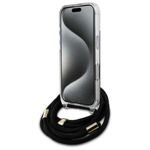Guess iPhone 16 Pro Max - Crossbody Cord 4G Print - Σκληρή Θήκη με Πλαίσιο Σιλικόνης και Λουράκι - Black - GUHCP16XHC4SEK