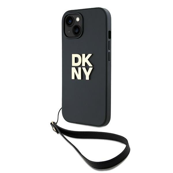 DKNY iPhone 15 / 14 / 13 - Wrist Strap Stock Logo - Σκληρή Θήκη με Επένδυση Συνθετικού Δέρματος με Λουράκι - Black