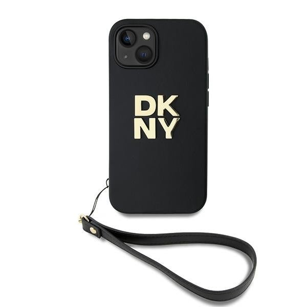 DKNY iPhone 15 / 14 / 13 - Wrist Strap Stock Logo - Σκληρή Θήκη με Επένδυση Συνθετικού Δέρματος με Λουράκι - Black