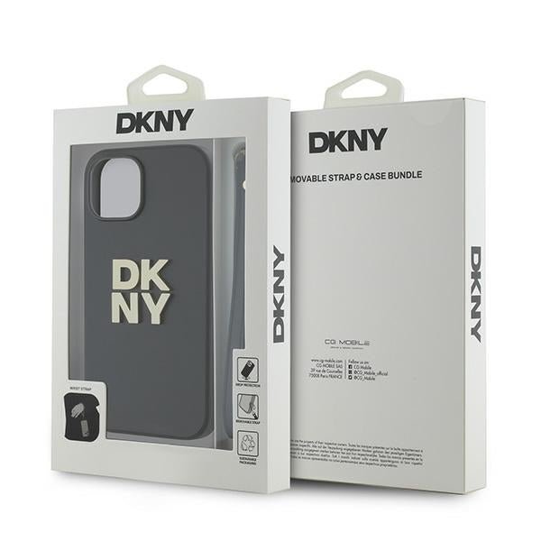 DKNY iPhone 15 / 14 / 13 - Wrist Strap Stock Logo - Σκληρή Θήκη με Επένδυση Συνθετικού Δέρματος με Λουράκι - Black
