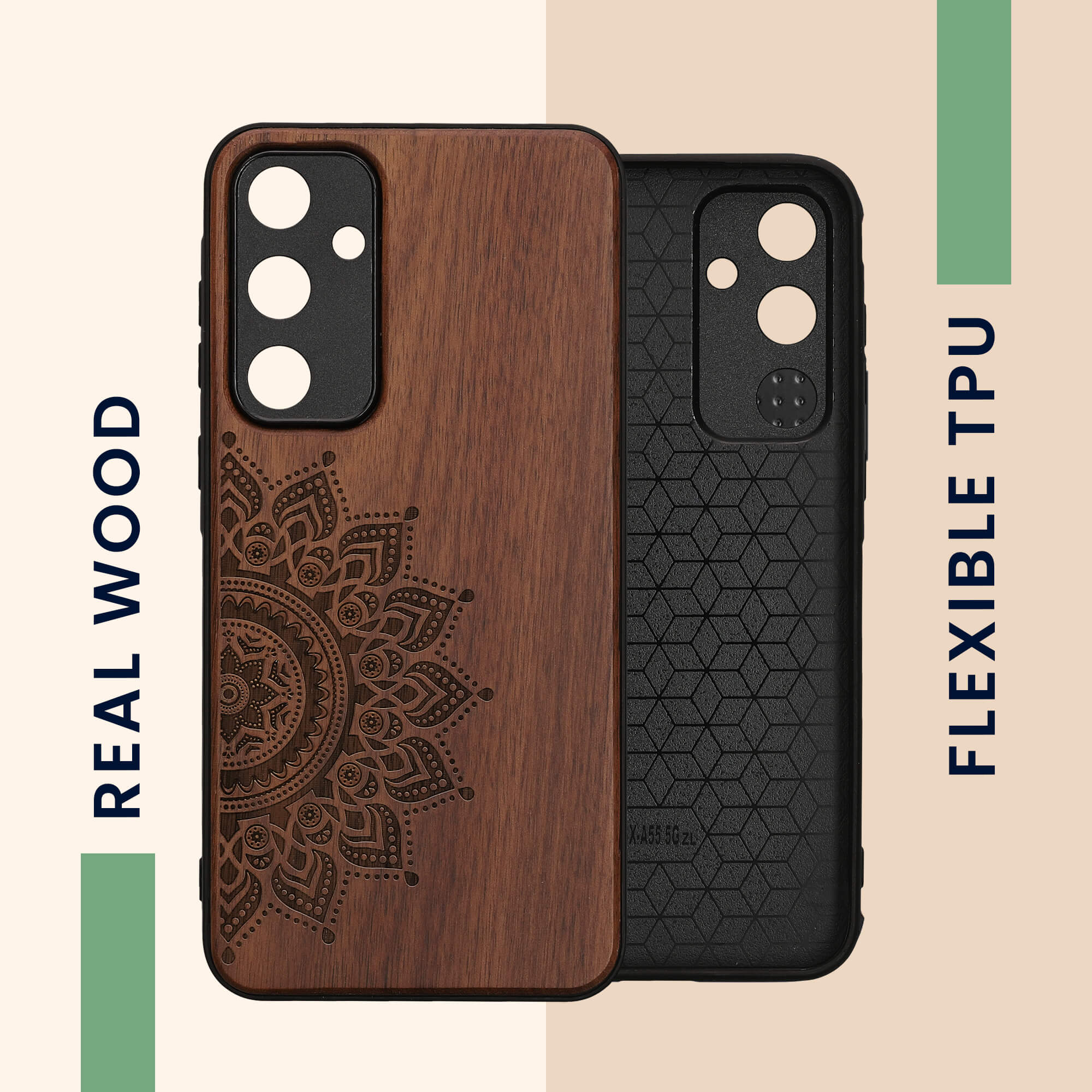 KW Samsung Galaxy A55 5G Θήκη από Φυσικό Ξύλο - Design Rising Sun - Dark Brown