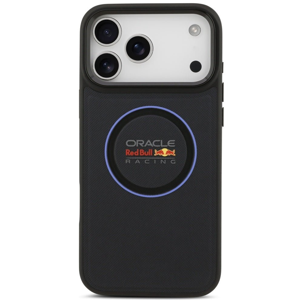 Red Bull iPhone 17 Pro Max - Red Bull Meshed Blue Ring and Metal Buttons MagSafe - Σκληρή Θήκη με Επένδυση Συνθετικού Δέρματος - Navy - RBHMP17X24PUILVB