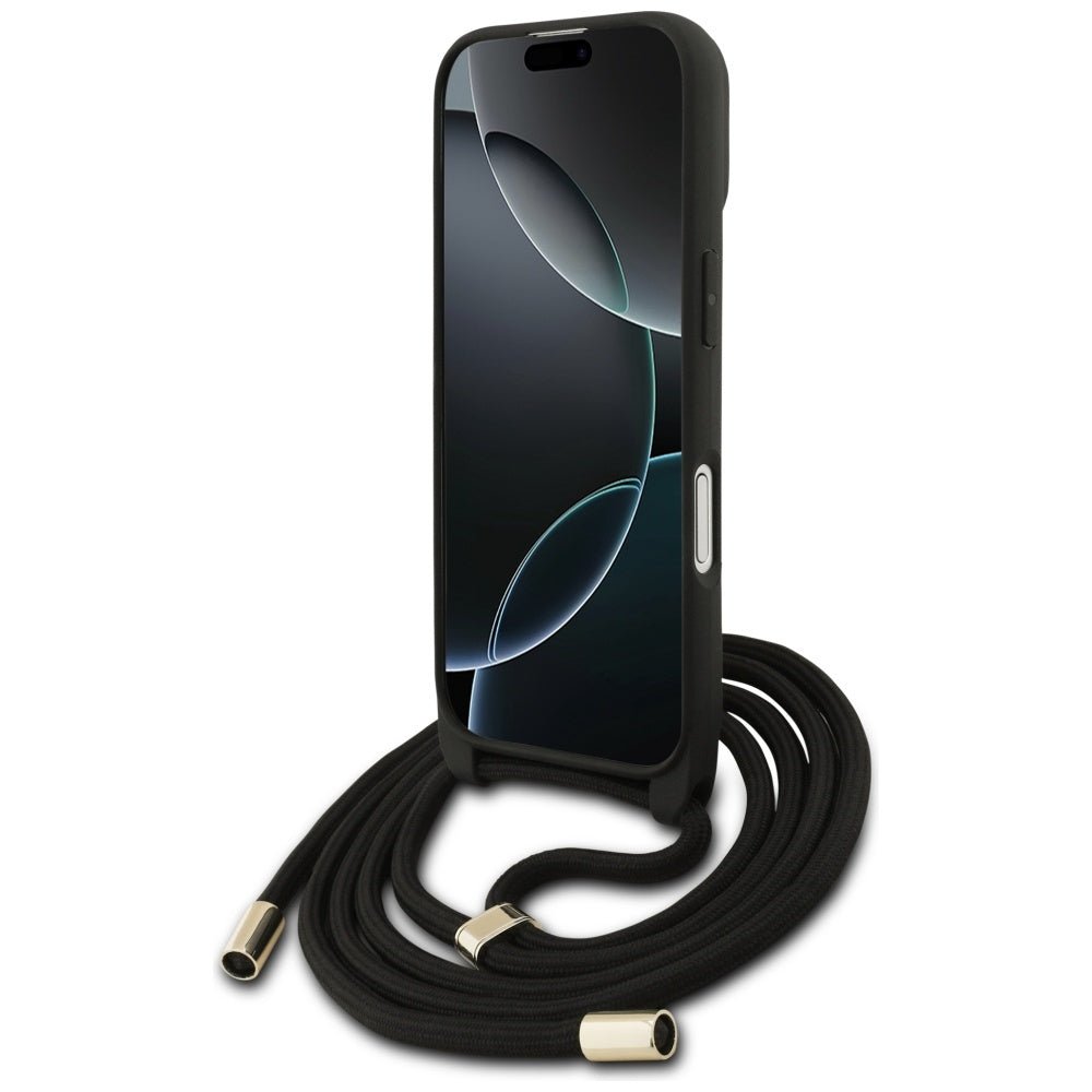 Guess iPhone 17 - 4G Big Logo Cord Stap Crossbody - Θήκη με Επένδυση Συνθετικού Δέρματος και Λουράκι - Black - GUHCP17SP4GMGCRK