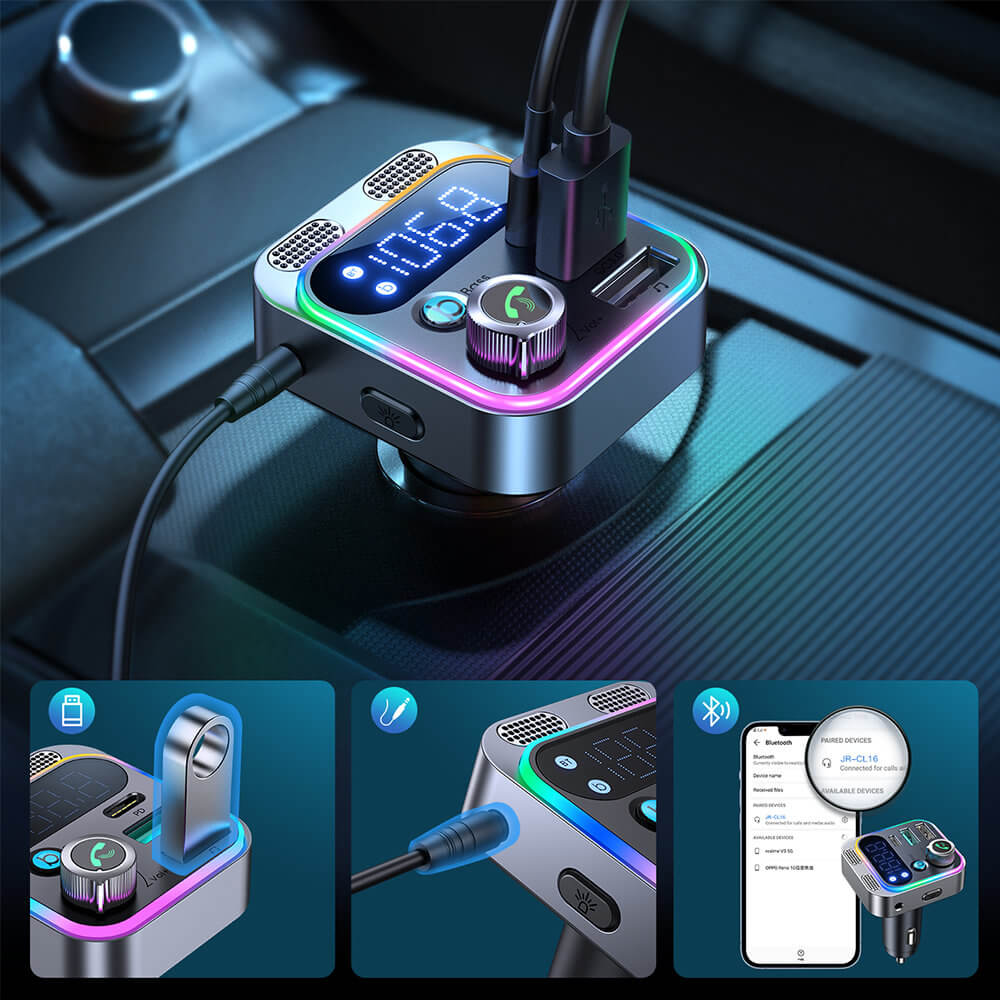 Joyroom JR - CL16 Bluetooth 5.0 FM Transmitter για Αναπαραγωγή Μουσικής / Κλήσεις / Φόρτιση Κινητών στο Αυτοκίνητο 48W - Black