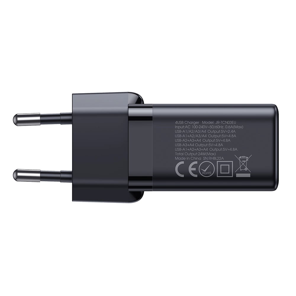 JOYROOM Οικιακός Φορτιστής με 4 Θύρες USB 24W 4.8A - Black - JR - TCN03