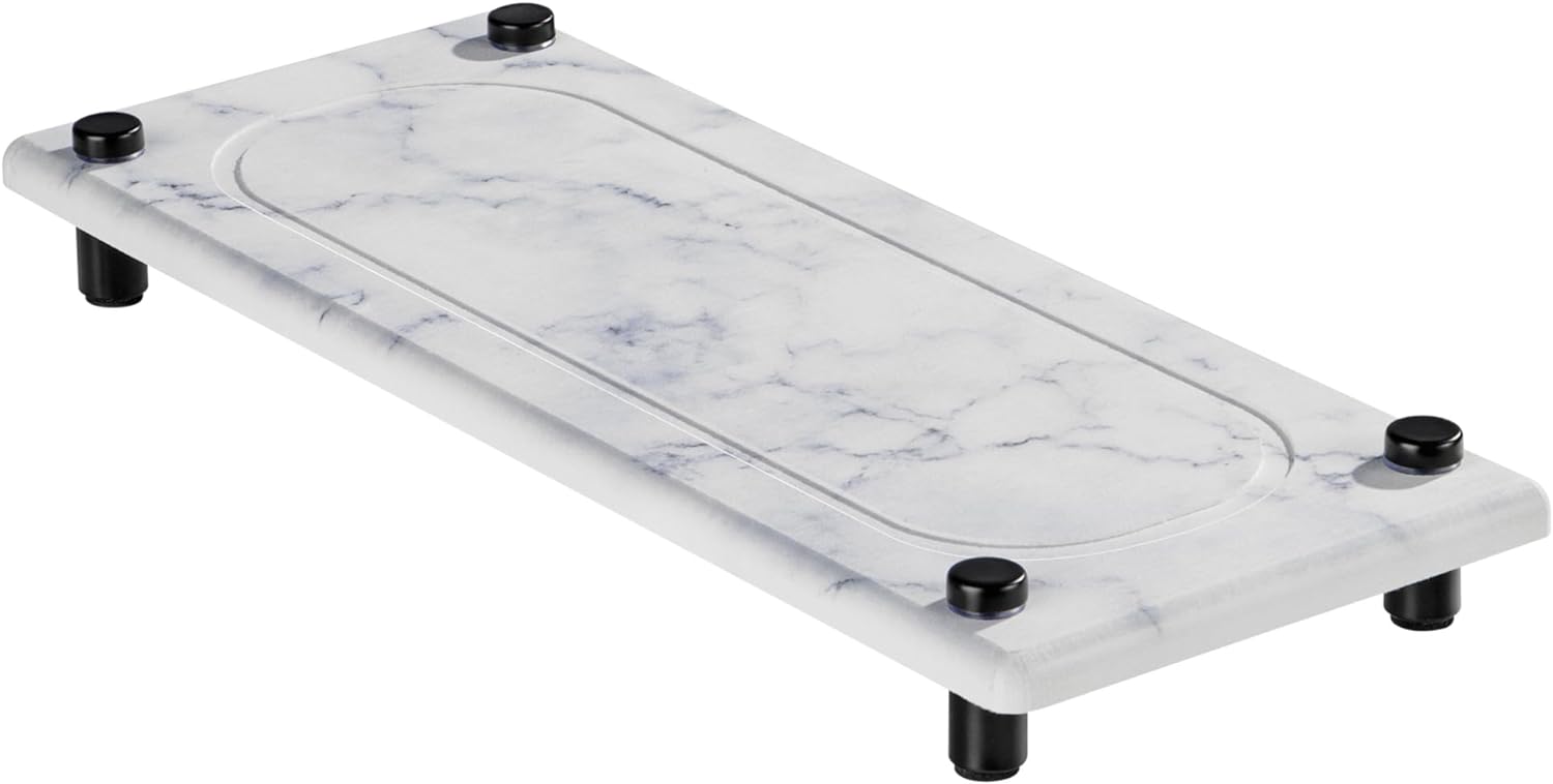 Navaris Δίσκος Οργάνωσης Νιπτήρα από Διατομίτη με Σχεδιασμό Γρήγορου Στεγνώματος - 28 x 11 x 2.5 cm - White Marble - 61632.03
