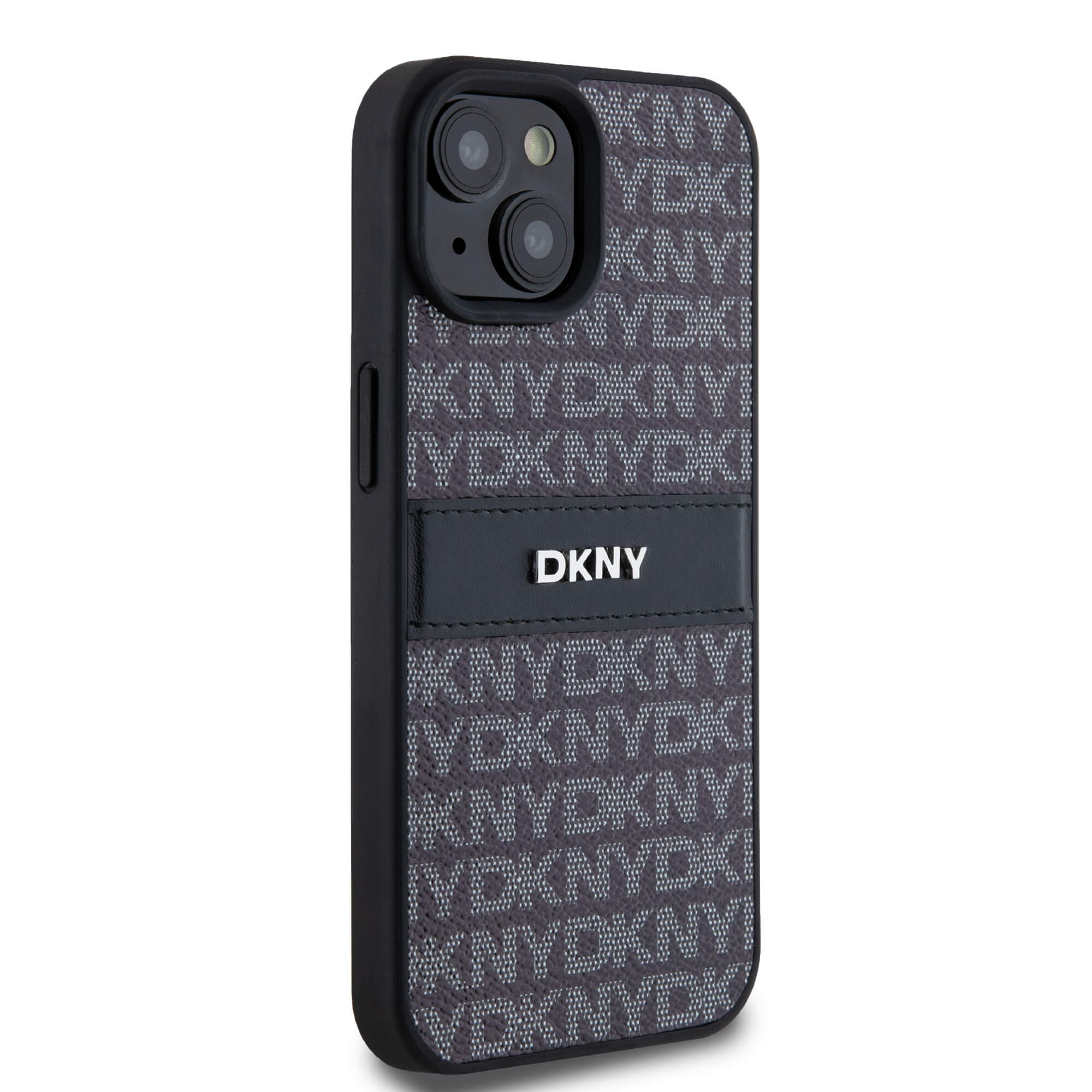 DKNY iPhone 15 / 14 / 13 - Leather Mono Stripe and Metal Logo Σκληρή Θήκη με Επένδυση Συνθετικού Δέρματος - Black