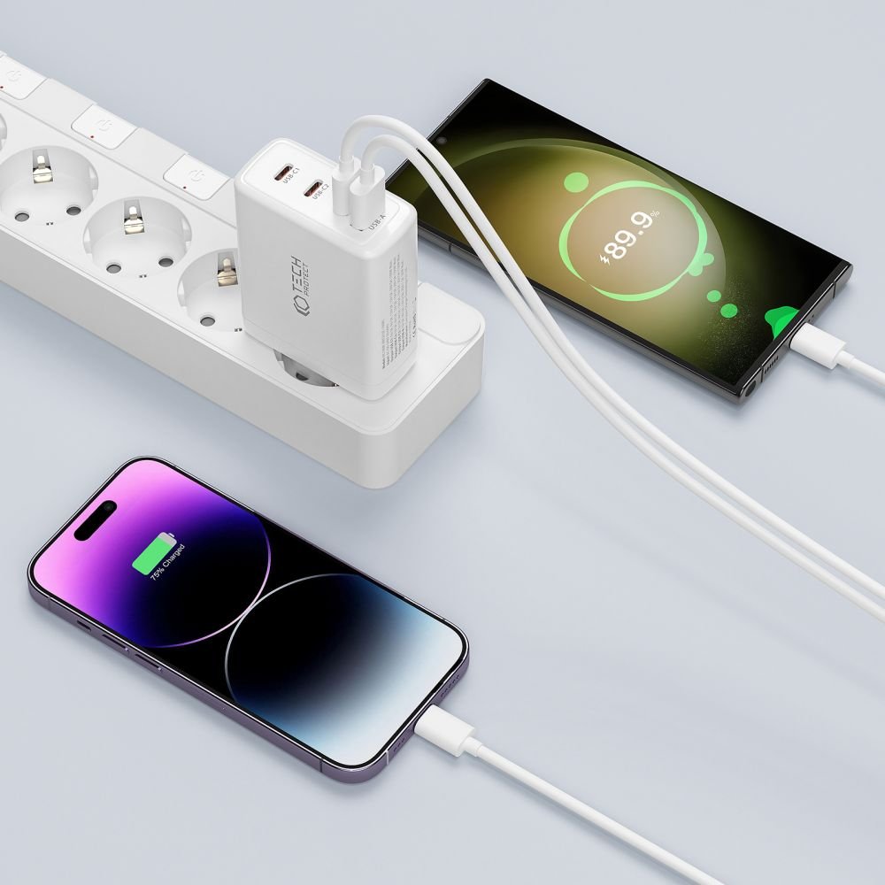 Tech - Protect NC100W - GAN 4 QC3.0 Οικιακός Φορτιστής Γρήγορης Φόρτισης με 3 Θύρες Type C και 1 Θύρα USB - White