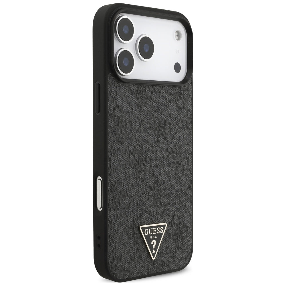 Guess iPhone 17 Pro Max - 4G Strap Triangle Logo MagSafe - Σκληρή Θήκη με Επένδυση Συνθετικού Δέρματος και Λουράκι - Black - GUHMP17XP4TSDPPSK