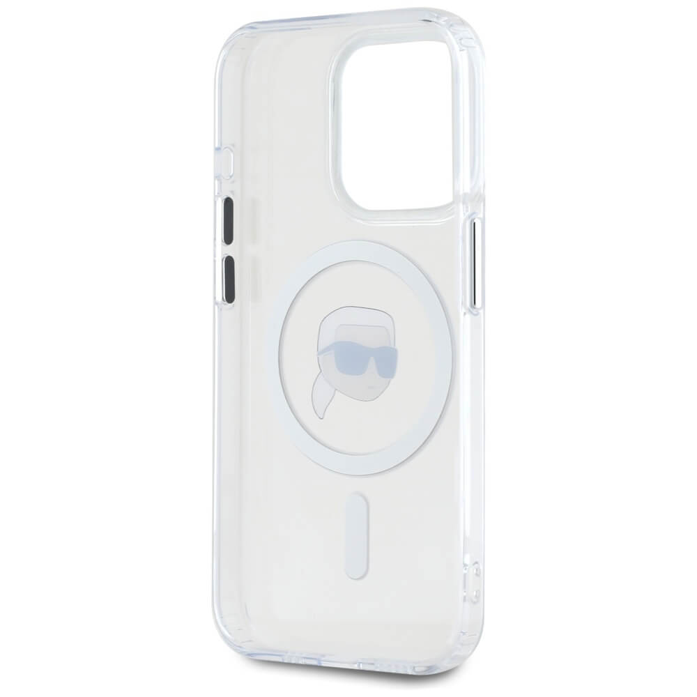 Karl Lagerfeld iPhone 15 Pro Max - IML Metal Karl Head - MagSafe Σκληρή Θήκη με Πλαίσιο Σιλικόνης - White - KLHMP15XHLSKIH