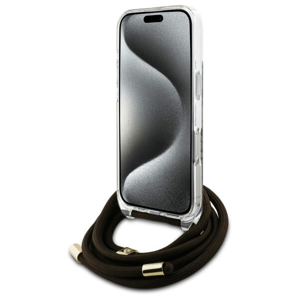 Guess iPhone 16 Pro - Crossbody Cord 4G Print - Σκληρή Θήκη με Πλαίσιο Σιλικόνης και Λουράκι - Brown - GUHCP16LHC4SEW