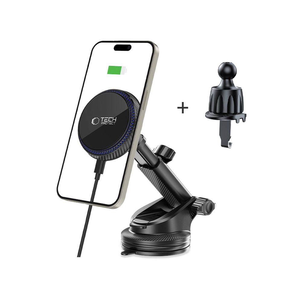 Tech - Protect MM15W - V4 Μαγνητική Βάση για το Ταμπλό και τον Αεραγωγό του Αυτοκινήτου με Ασύρματη Φόρτιση MagSafe 15W - Black