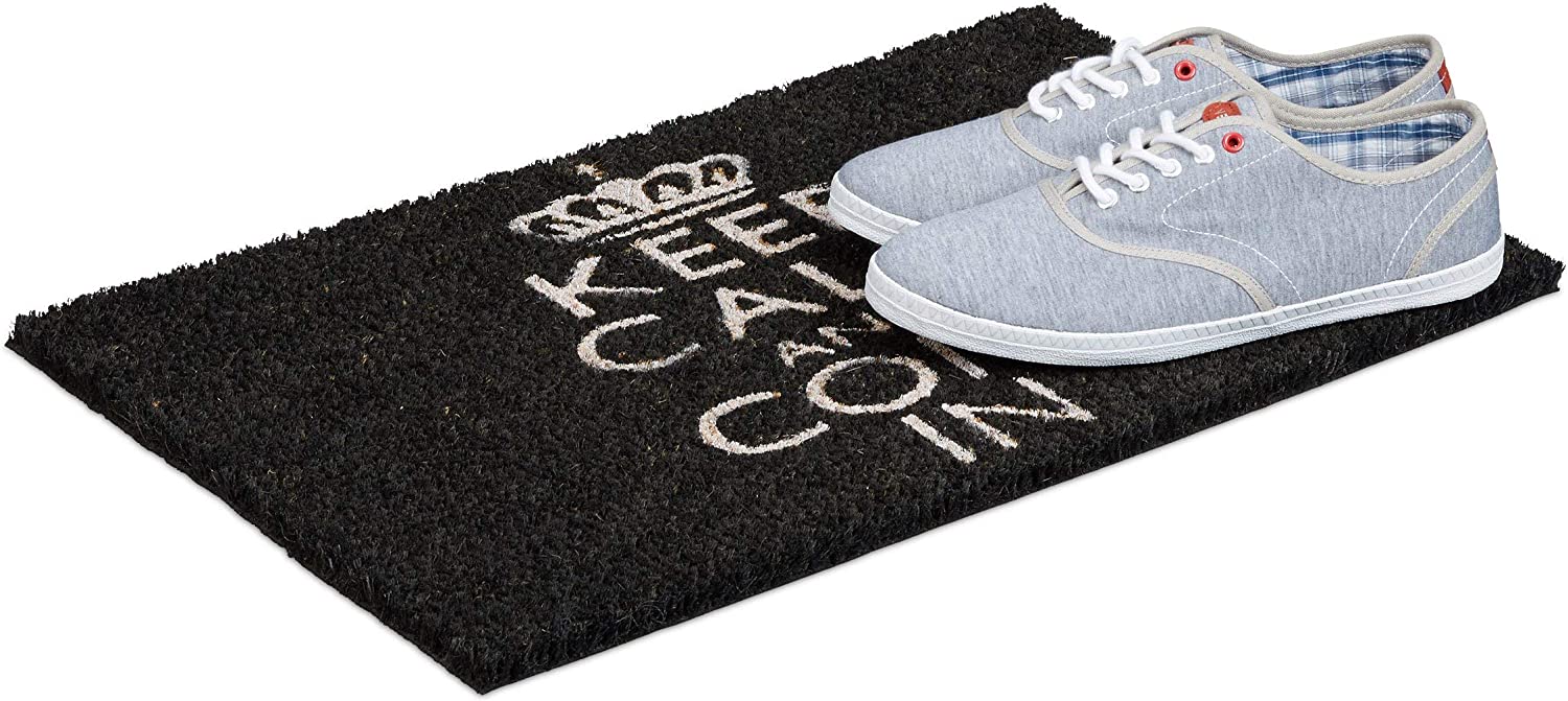 Relaxdays Χαλάκι Πόρτας από Ίνες Καρύδας Design Keep Calm And Come In - 60 x 40 cm - Black - 4052025177591
