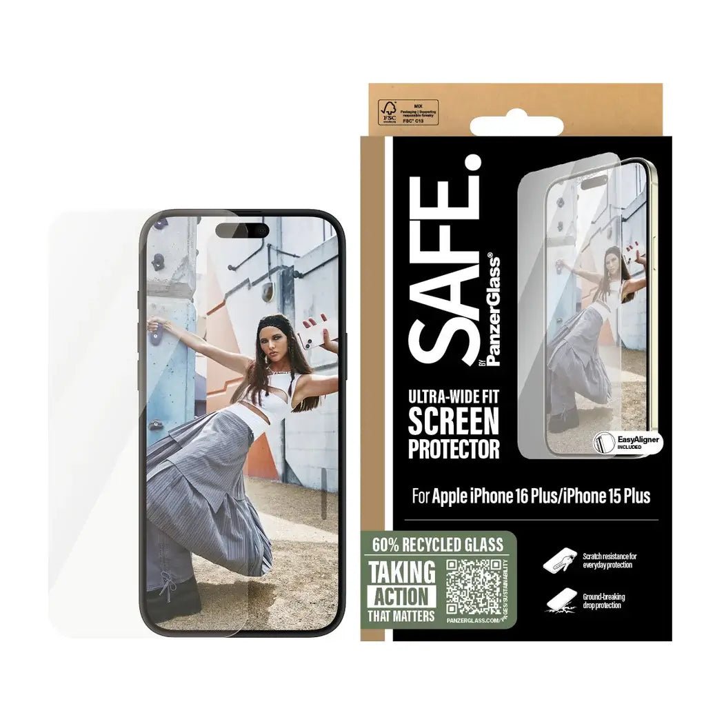 Safe by PanzerGlass iPhone 15 Plus / iPhone 16 Plus Ultra - Wide Fit Case Friendly Full Screen Αντιχαρακτικό Γυαλί Οθόνης - Διάφανο - SAFE95877