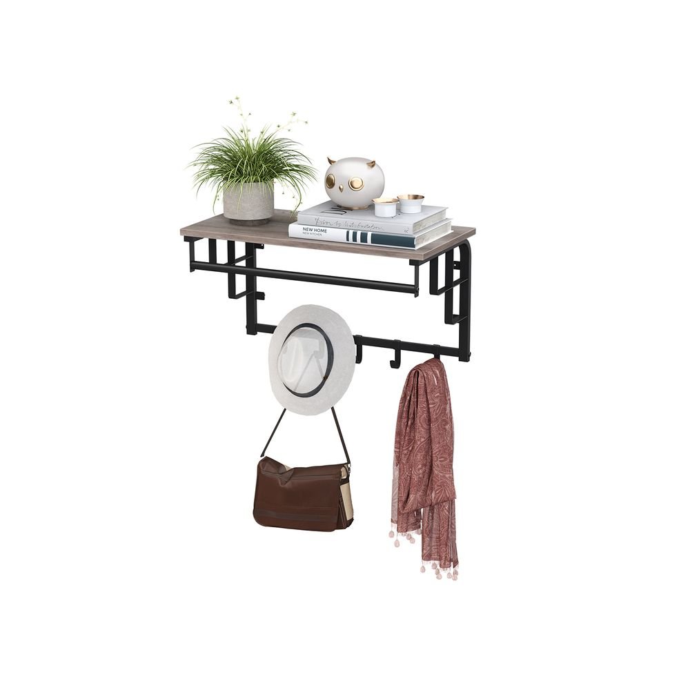 Vasagle Επιτοίχια Κρεμάστρα με Ράβδο και με 5 Αφαιρούμενους Γάντζους - 66 x 30 x 27 cm - Greige / Black - LCR012B02