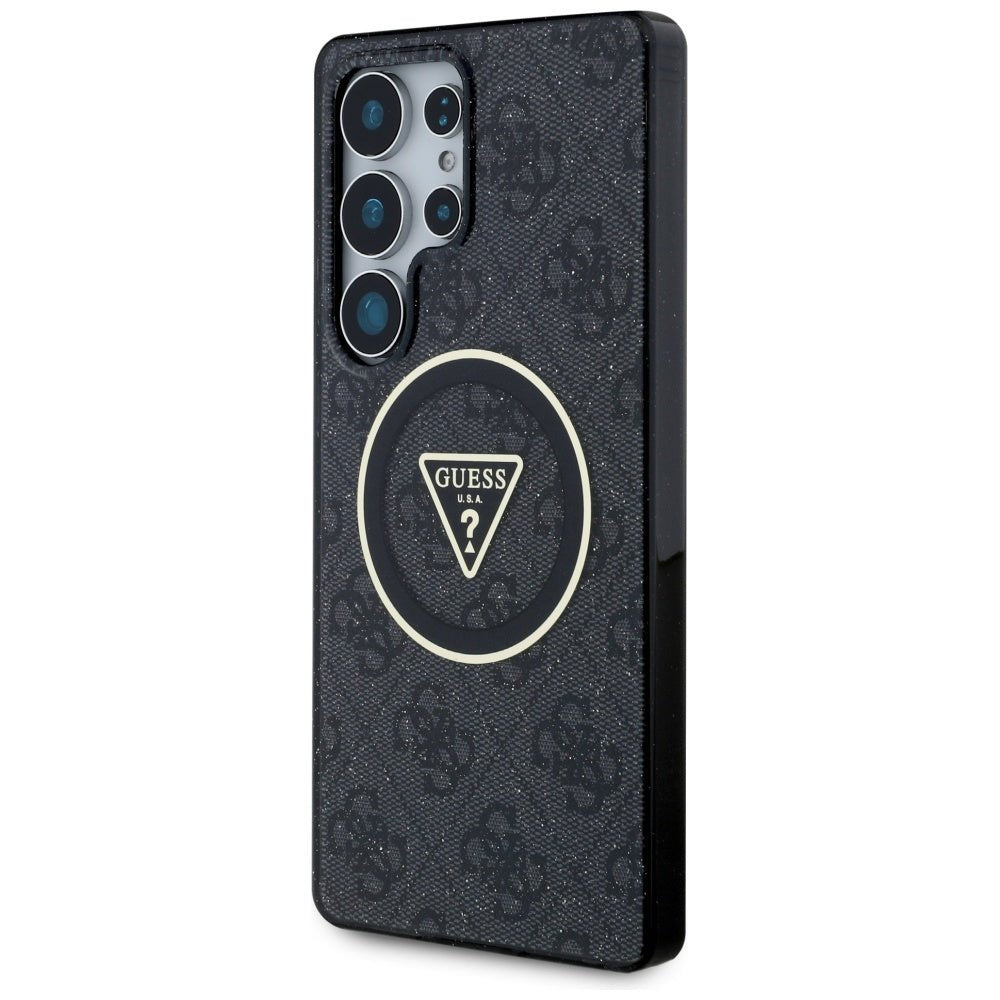 Guess Samsung Galaxy S25 Ultra - 4G Glitter Triangle Buttons - MagSafe Σκληρή Θήκη με Πλαίσιο Σιλικόνης - Black - GUHMS25LHG4PRTGK