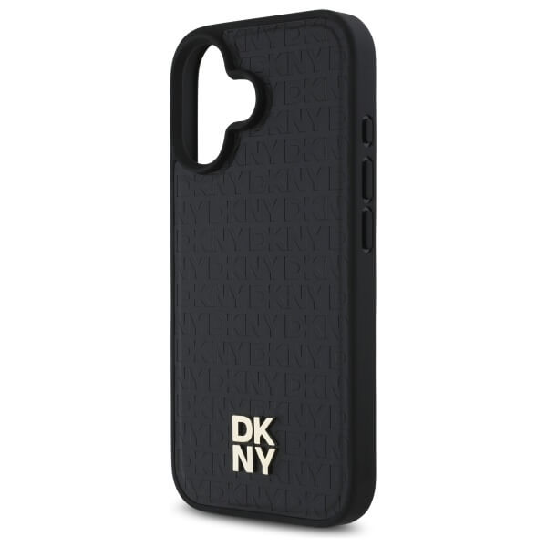 DKNY iPhone 16 - Repeat Pattern Stack Logo MagSafe - Σκληρή Θήκη με Επένδυση Συνθετικού Δέρματος - Black
