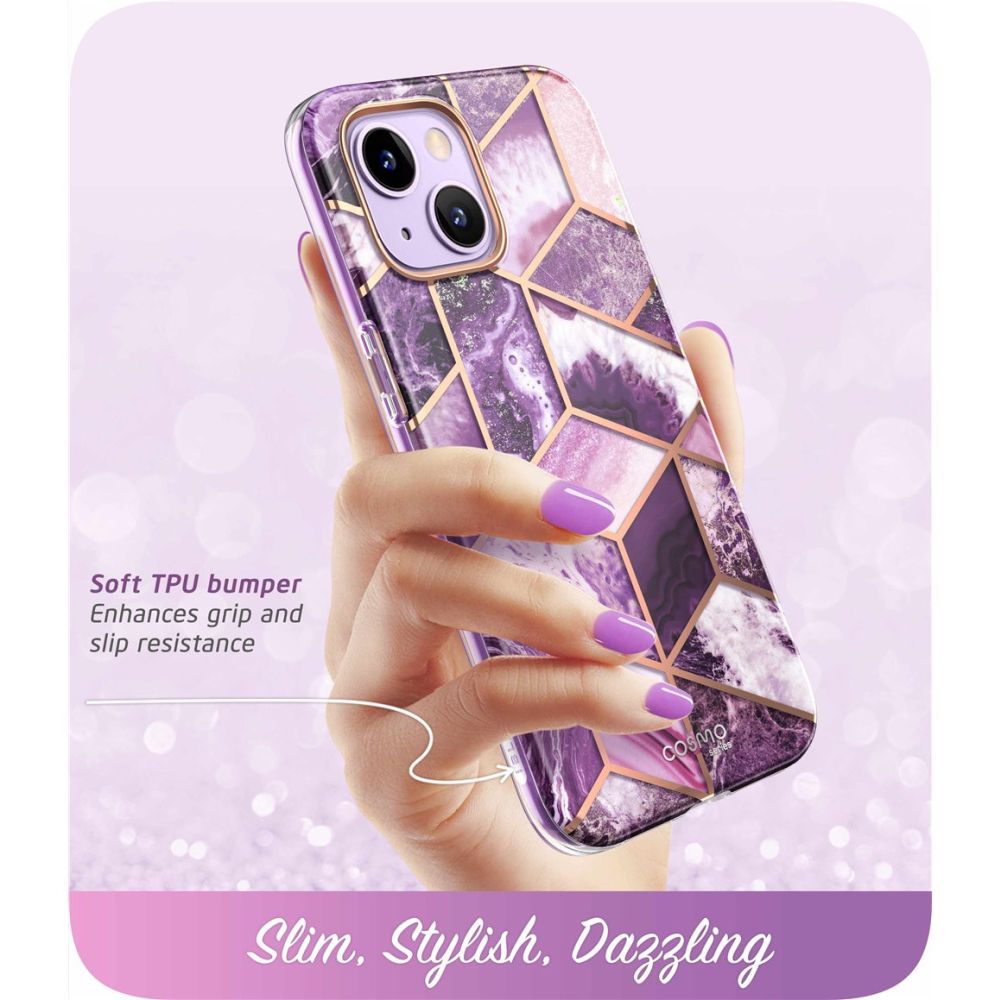 i - Blason iPhone 14 Plus Cosmo Σκληρή Θήκη με Πλαίσιο Σιλικόνης και Προστασία Οθόνης - Marble Purple