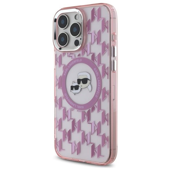 Karl Lagerfeld iPhone 16 Pro - IML Monogram Karl and Choupette Head - Σκληρή Θήκη με Πλαίσιο Σιλικόνης και MagSafe - Pink - KLHMP16LHMCKMHP