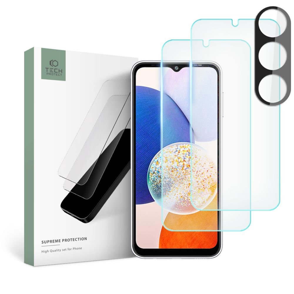 Tech - Protect Samsung Galaxy A14 5G Supreme Set - Σετ με 2 Tempered Glass Αντιχαρακτικά Γυαλιά Οθόνης και 1 Αντιχαρακτικό Γυαλί για την Κάμερα - Διάφανα