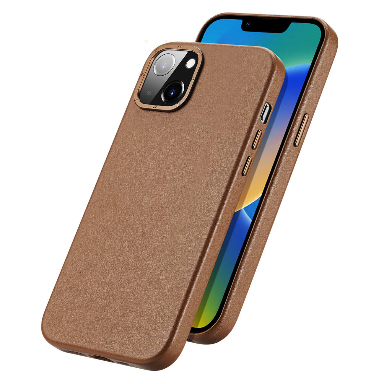 Dux Ducis iPhone 14 Grit Leather Case Θήκη με Επένδυση Συνθετικού Δέρματος και MagSafe - Brown