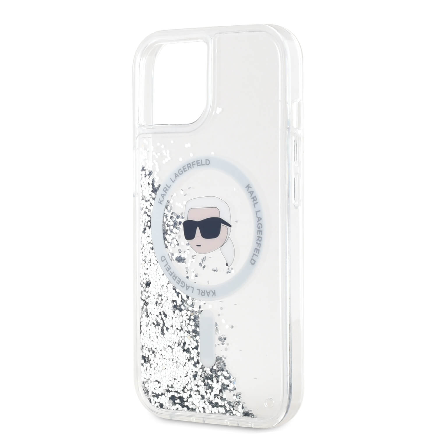 Karl Lagerfeld iPhone 15 / 14 / 13 - Liquid Glitter Karl Head MagSafe - Σκληρή Θήκη με Πλαίσιο Σιλικόνης - Διάφανη - KLHMP15SLGKISGH