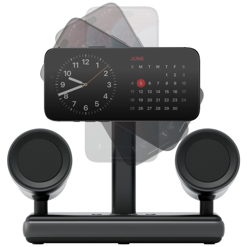 Energea MagAudio Stand - 2in1 Ασύρματος Μαγνητικός Φορτιστής MagSafe 15W με Στερεοφωνικά Ηχεία - Graphite