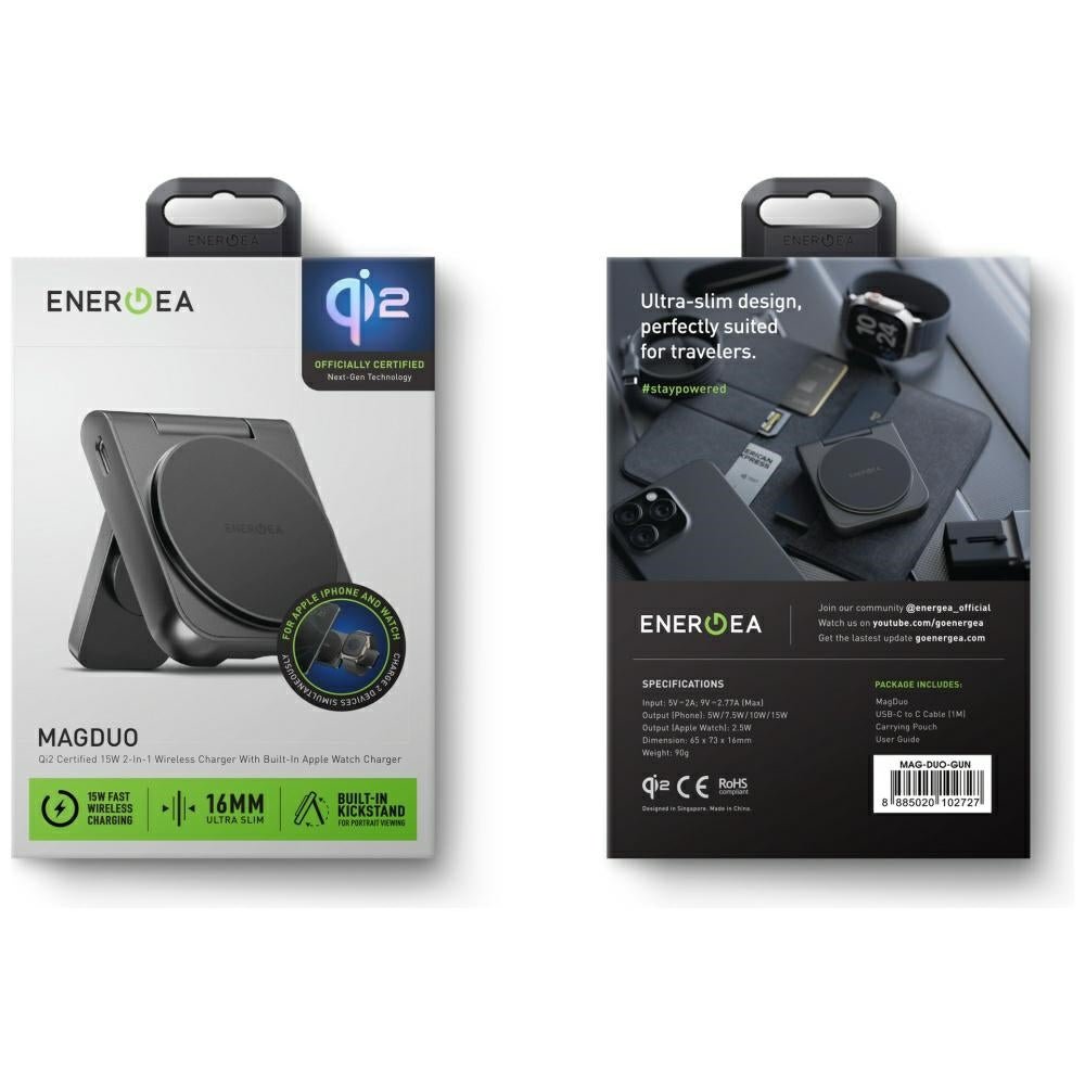 Energea Magduo - 2in1 Αναδιπλούμενος Ασύρματος Μαγνητικός Φορτιστής MagSafe - Grey