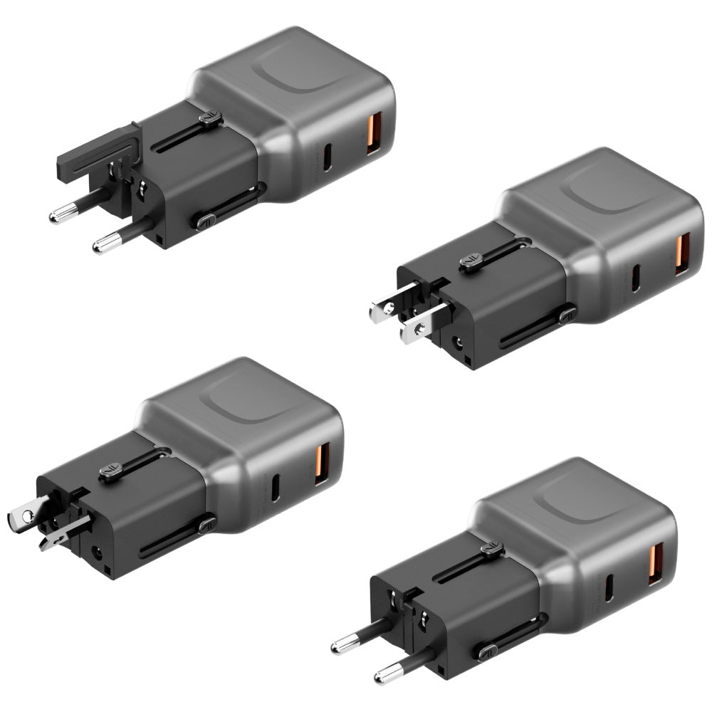 Energea TravelGo Adapter 35 - Οικιακός Φορτιστής Γρήγορης Φόρτισης με Eναλλάξιμα Bύσματα με 1 Θύρα USB και 1 Θύρα Type - C 35W - Graphite