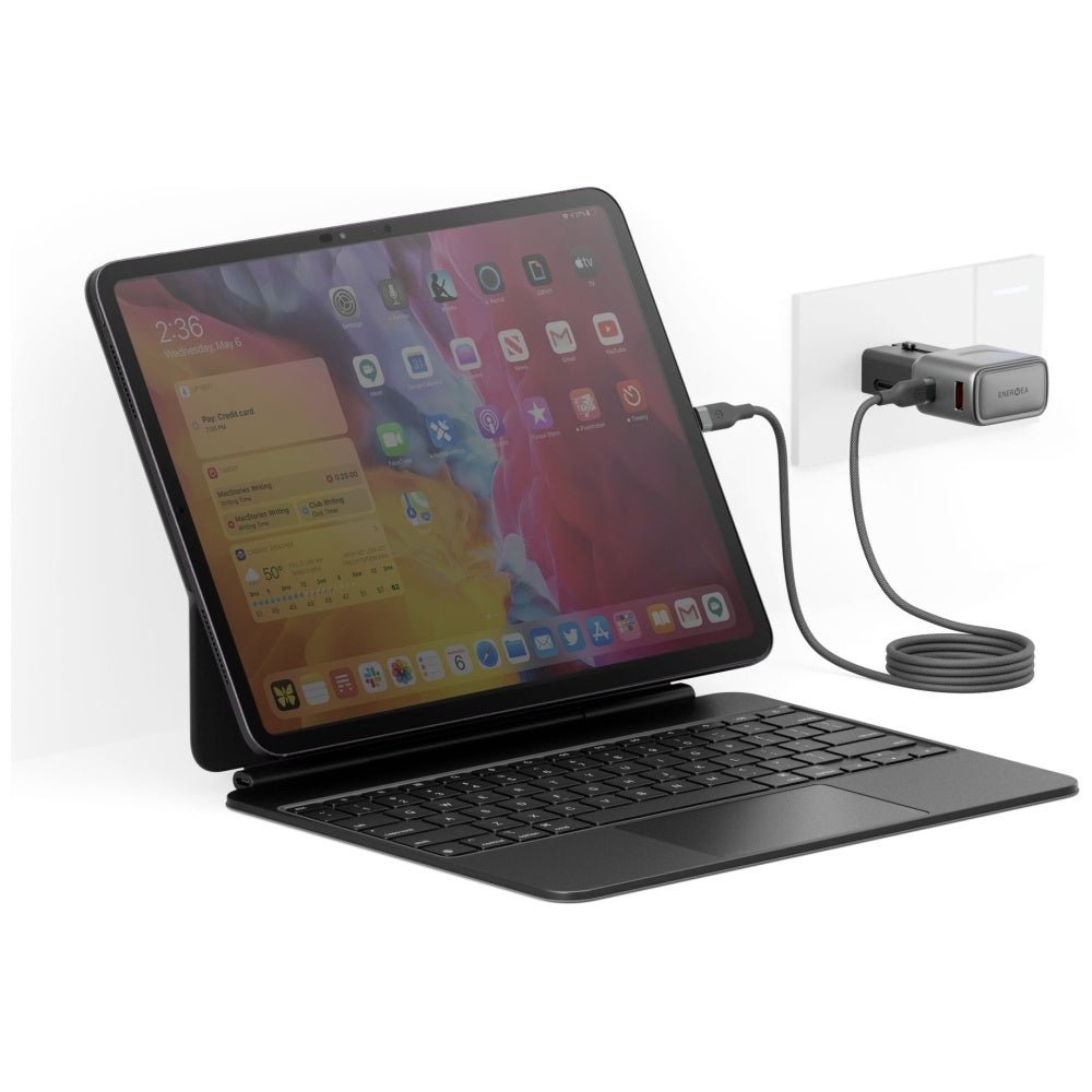 Energea TravelGo Adapter 35 - Οικιακός Φορτιστής Γρήγορης Φόρτισης με Eναλλάξιμα Bύσματα με 1 Θύρα USB και 1 Θύρα Type - C 35W - Graphite