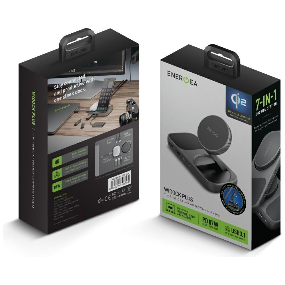 Energea WiDock Plus - 7in1 Ασύρματος Φορτιστής / Σταθμός Φόρτισης με 2 Θύρες USB με 2 Θύρες Type - C / Type - C Host PD και 1 Θύρα HDMI - Graphite