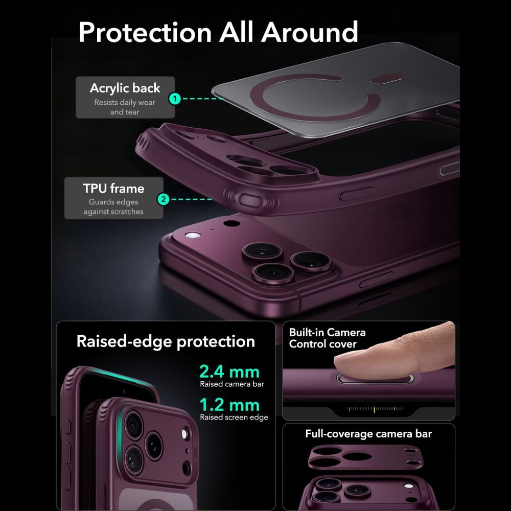 ESR iPhone 17 Pro / iPhone 18 Pro - Σκληρή Θήκη με Πλαίσιο Σιλικόνης - Classic Hybrid MagSafe - Frosted Deep Burgundy