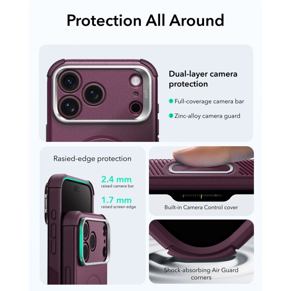ESR iPhone 17 Pro Max / iPhone 18 Pro Max - Σκληρή Θήκη MagSafe με Πλαίσιο Σιλικόνης και Σταντ - Cyber Tough Kickstand - Deep Burgundy