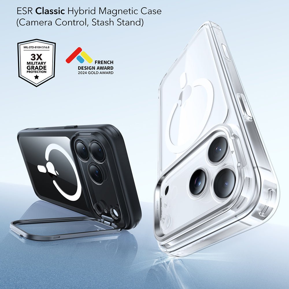 ESR iPhone 17 Pro - Σκληρή Θήκη με Πλαίσιο Σιλικόνης και Stand - Classic Hybrid HaloLock Kickstand - Clear Black