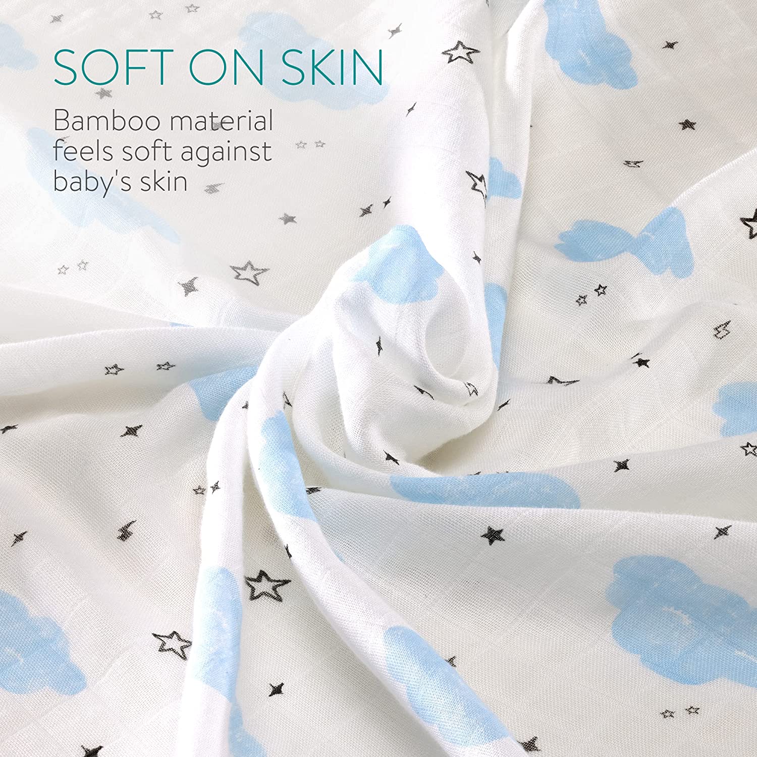 Navaris Σετ με 4 Πάνες Αγκαλιάς από Μουσελίνα για Μωρά - 80 x 80 cm - Design Stars - White - 51484.03