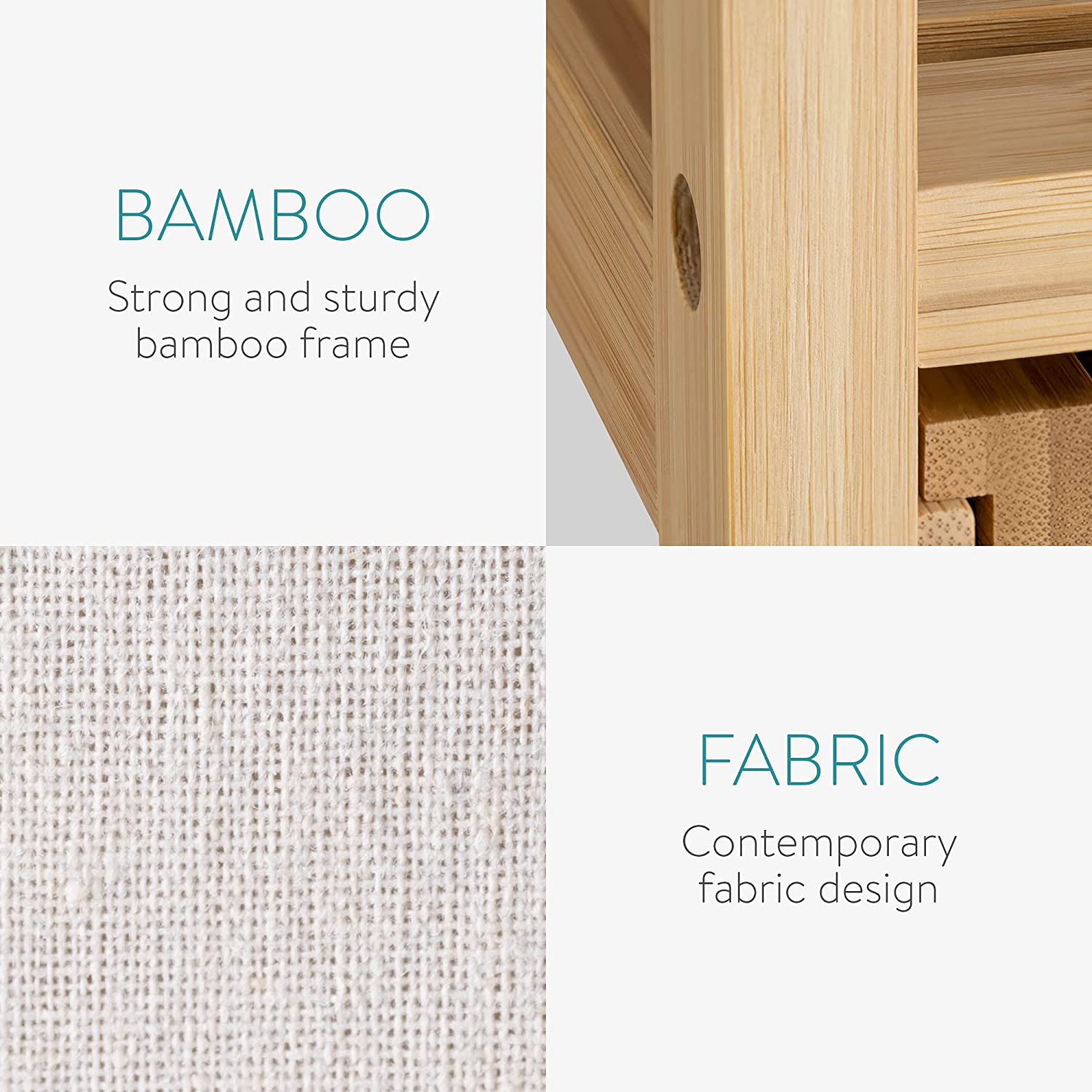 Navaris Καλάθι Απλύτων με 3 Ράφια - Bamboo - Light Brown / White - 53427.02