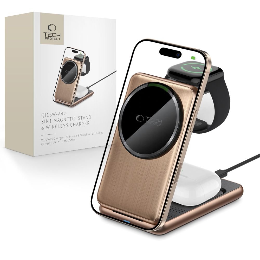 Tech - Protect QI15W - A42 3in1 Ασύρματος Μαγνητικός Φορτιστής MagSafe - Desert Gold