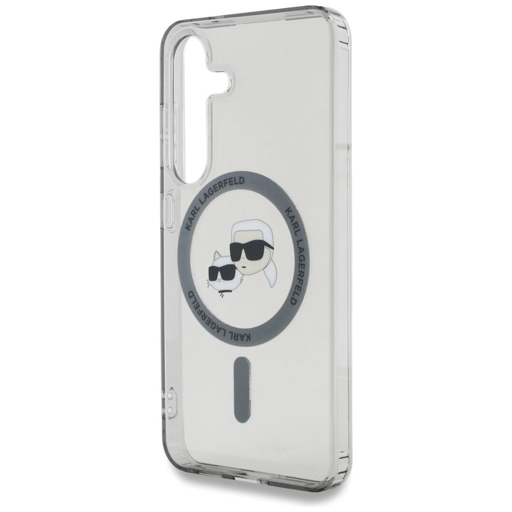 Karl Lagerfeld Samsung Galaxy S25 - Button Karl and Choupette Heads Printed Logo - MagSafe Σκληρή Θήκη με Πλαίσιο Σιλικόνης - Black - KLHMS25SHLSKCK